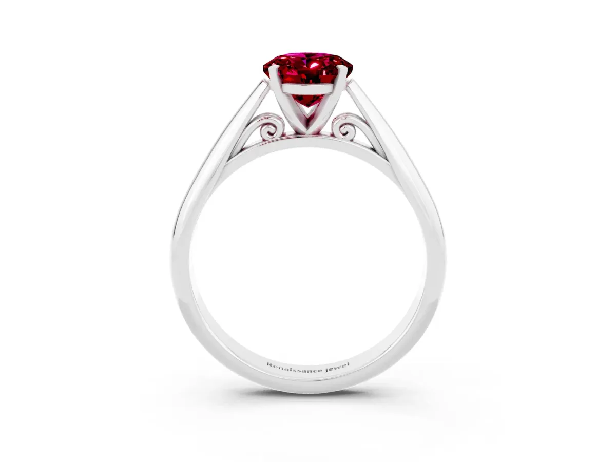 Oval Cut Garnet Solitaire Engagement Ring with Cathedral Setting and Four-Prong Mount White gold