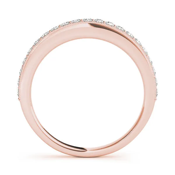 Round Diamond Pavé Set Milgrain Wedding Band Rose gold