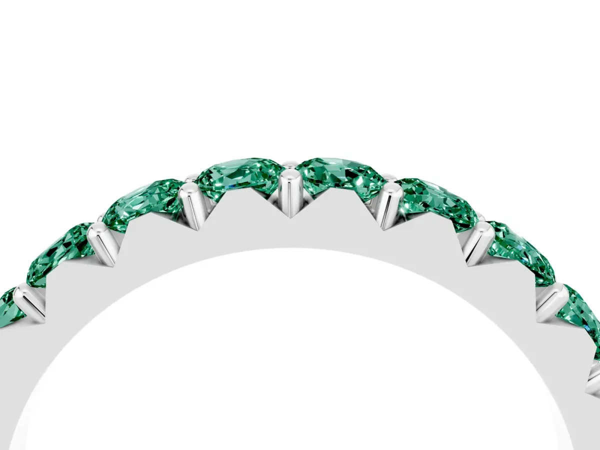 Round Green Sapphire Half Eternity Band with Classic Prong Setting Platinum