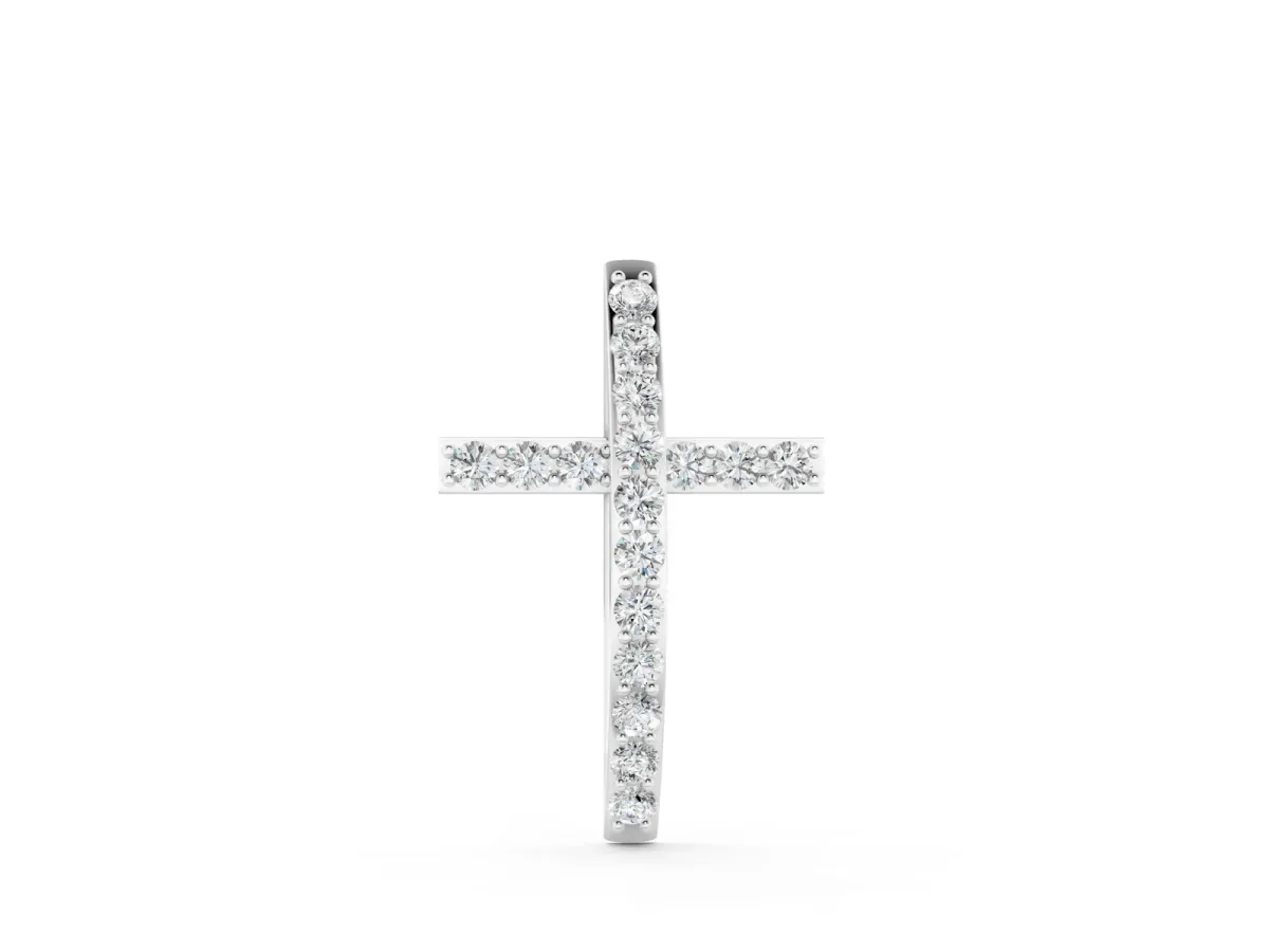 Pavé Round Diamond Cross Pendant with Prong Setting White gold