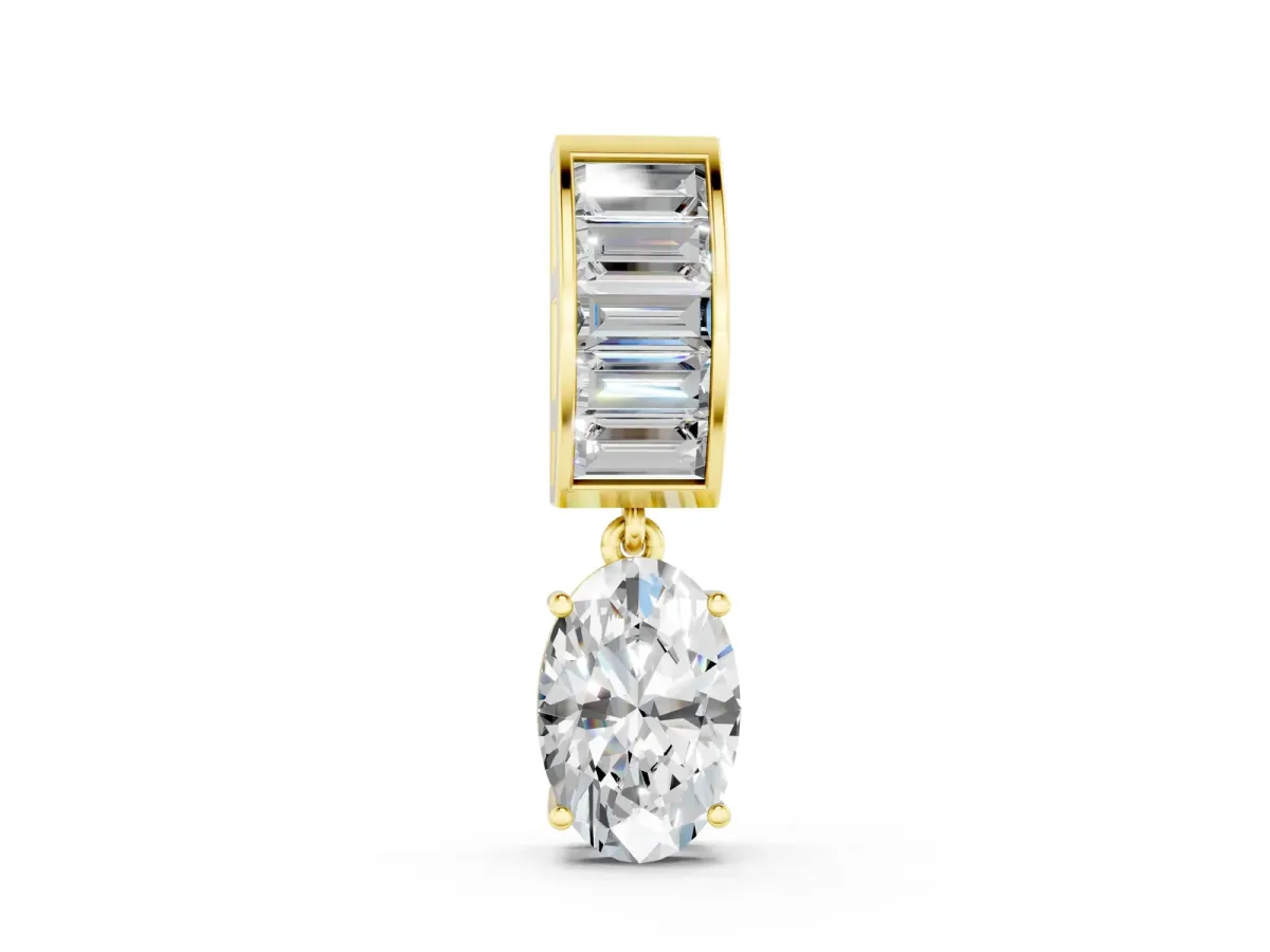 Oval and Baguette Diamond Drop Pendant Yellow gold