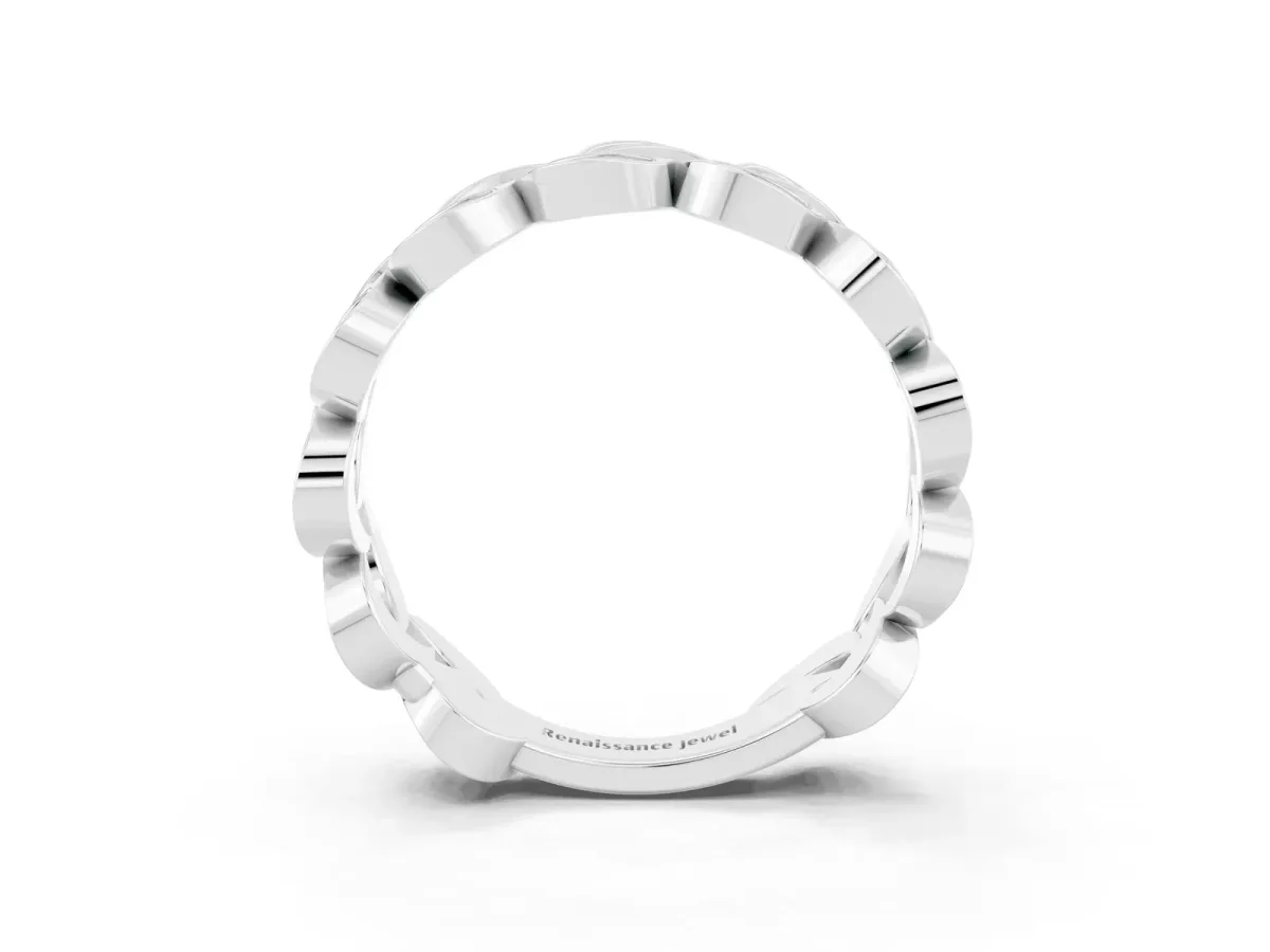 Pavé Round Green Sapphire Interlocking Eternity Band with Bezel Prong Setting Silver