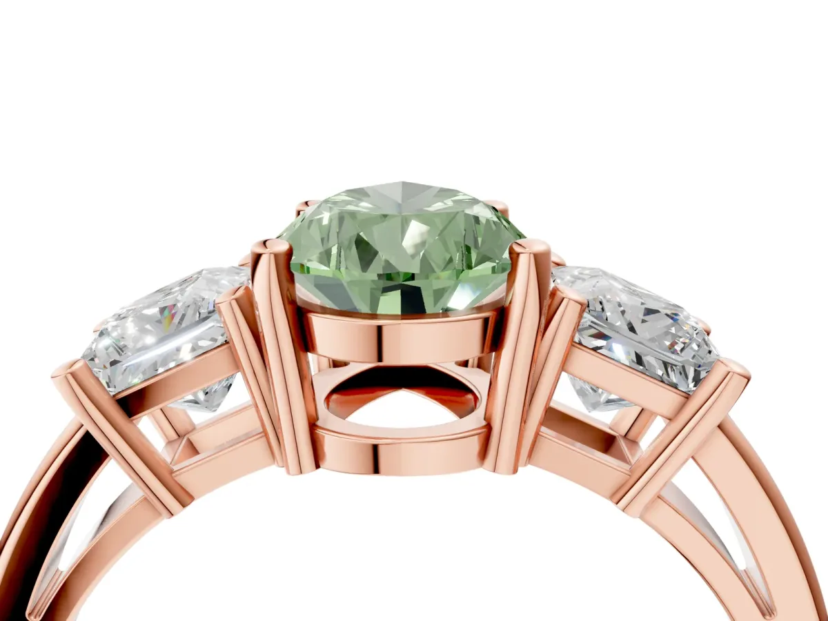 Fancy Green Three-Stone Pear Cut Cut Solitaire Ring with Prong Setting Rose gold