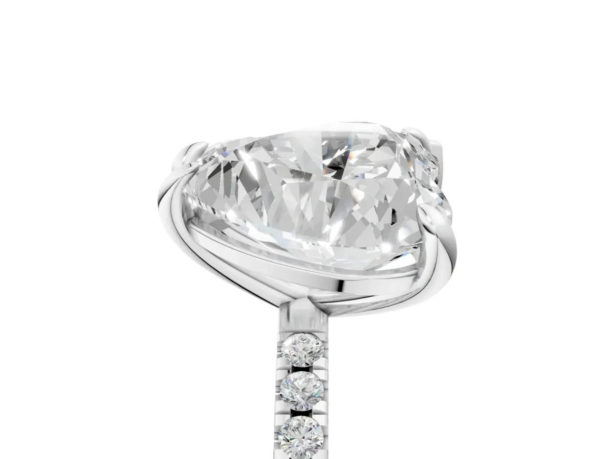 Pear and Heart Toi Moi Ring with Prong Setting and Pave Band Silver