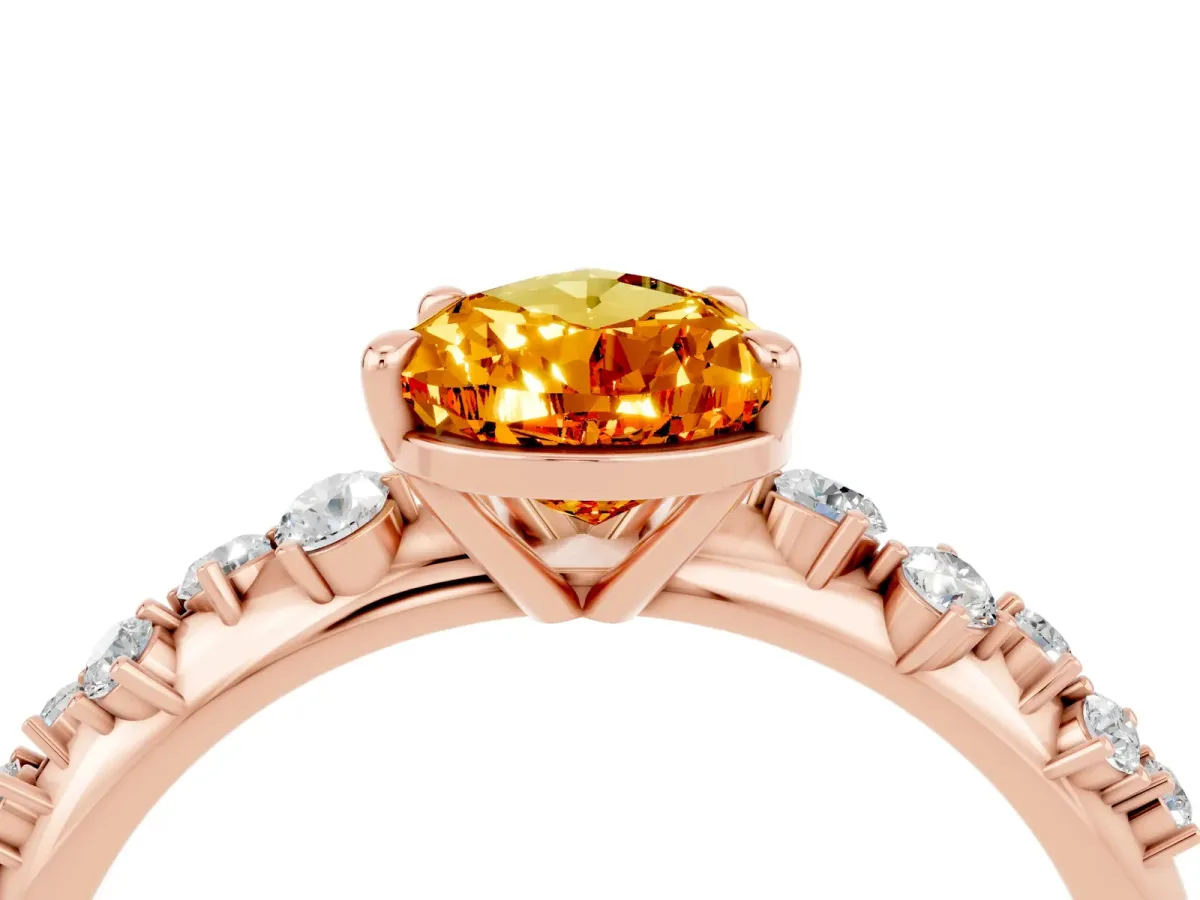 Pear Cut Citrine Cluster Side Stone Solitaire Ring with Prong Setting Rose gold