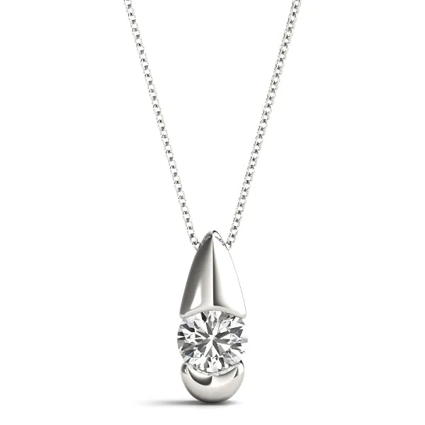 Round Diamond Bezel Set Teardrop Pendant White gold