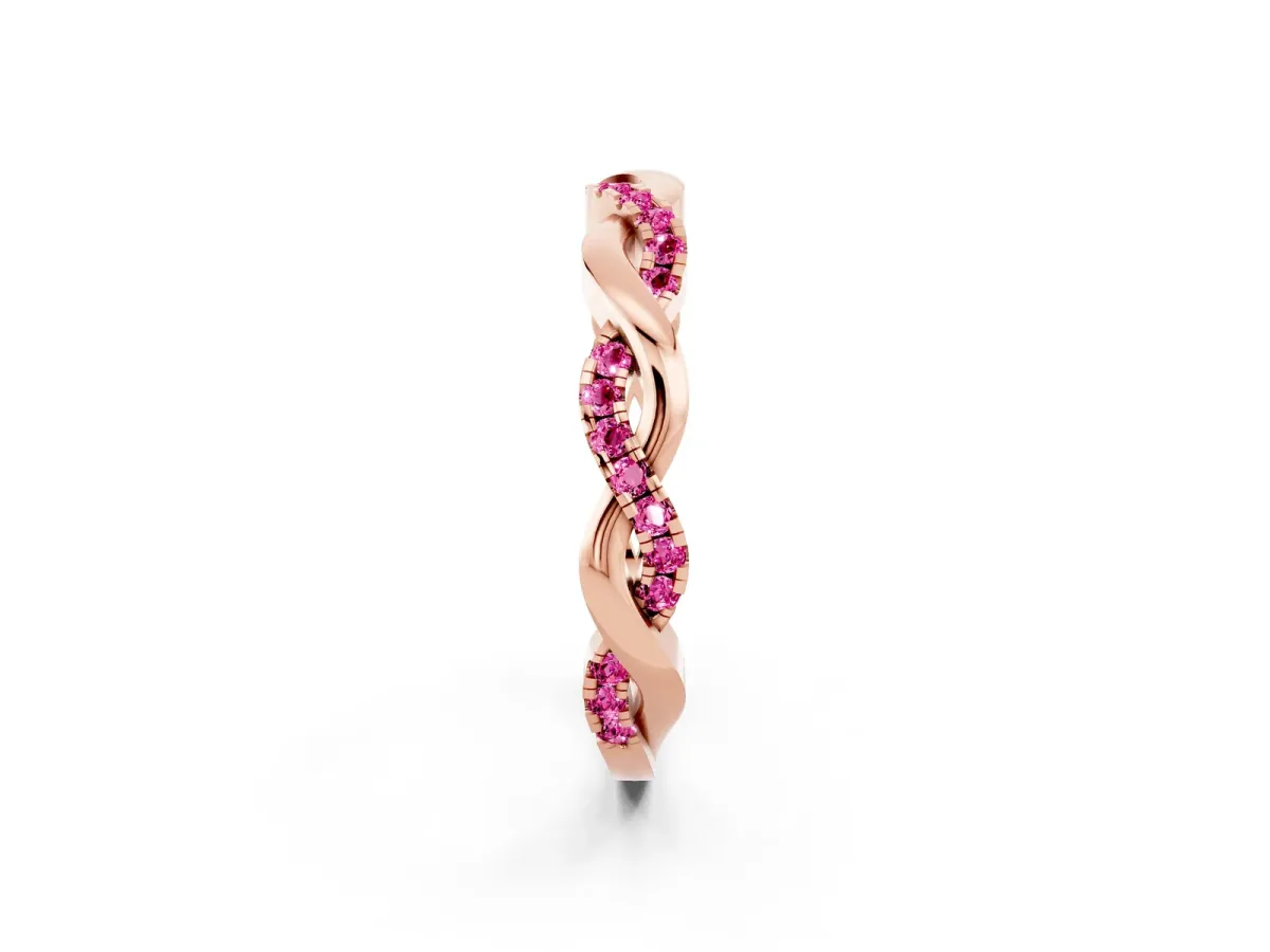 Round Pink Sapphire Twist Eternity Band with Pavé Setting Rose gold