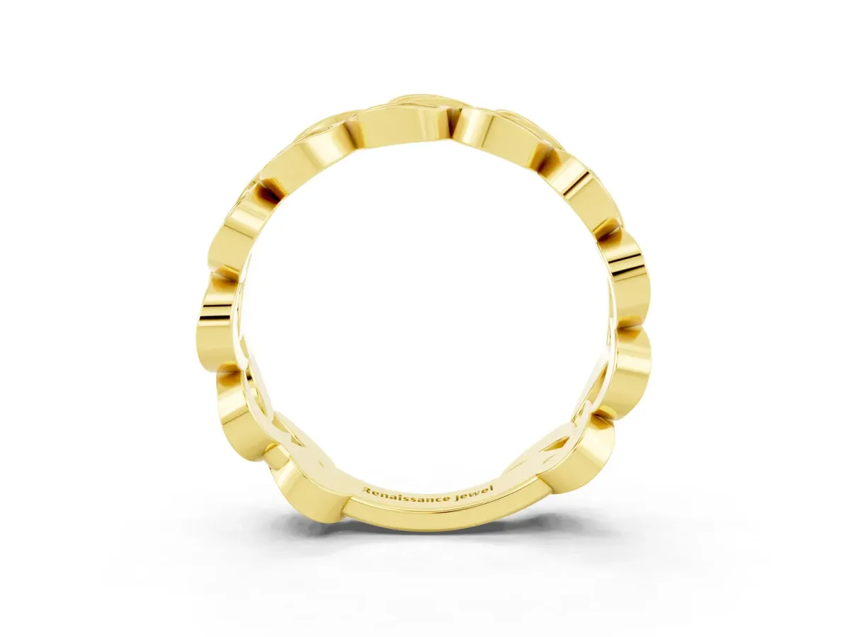 Pavé Round Blue Topaz Interlocking Eternity Band with Bezel Prong Setting Yellow gold
