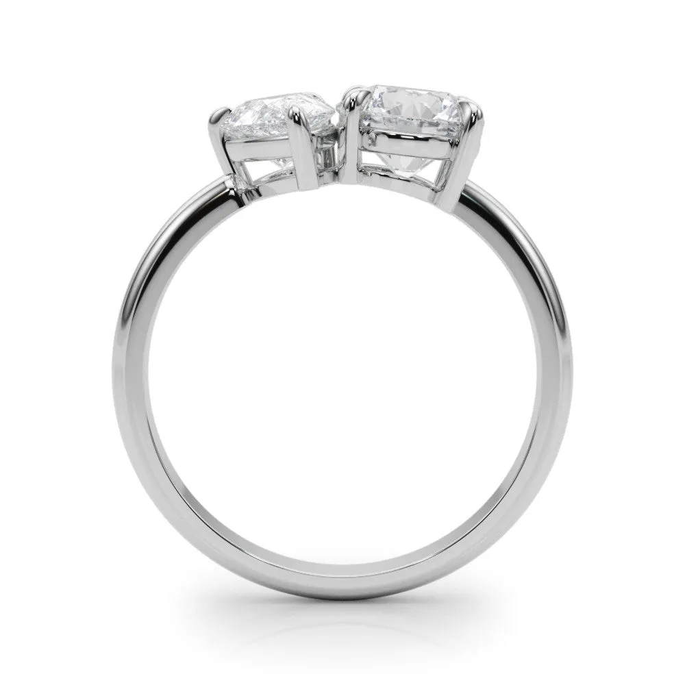 Round and Pear Toi Moi Ring with Prong Setting and Plain Band White gold