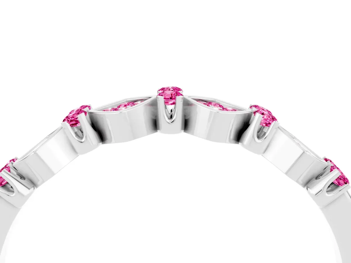 Pavé Cushion Pink Sapphire Cluster Eternity Band with Prong Setting Silver