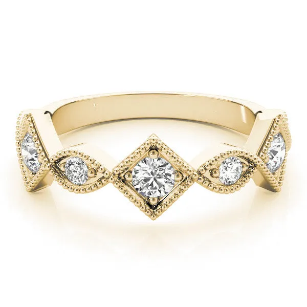 Milgrain Diamond Marquise and Square Band with Bezel Setting Yellow gold