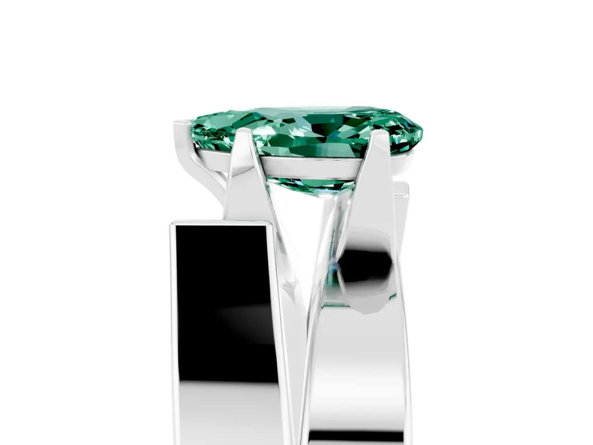 Modern Tension Set Pear Cut Green Sapphire Solitaire Wide Band Ring Silver