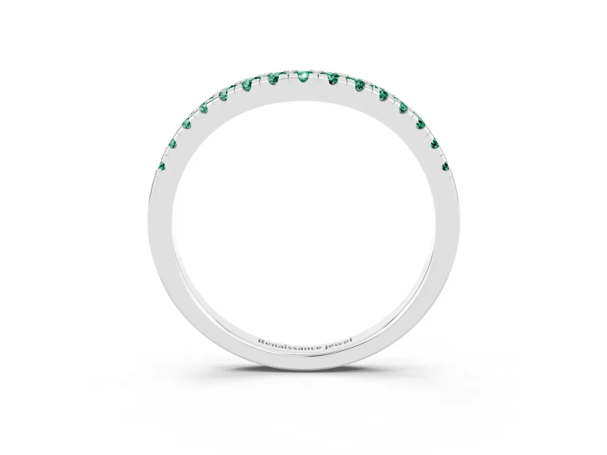 Green Sapphire Pavé Curved Wedding Band Platinum