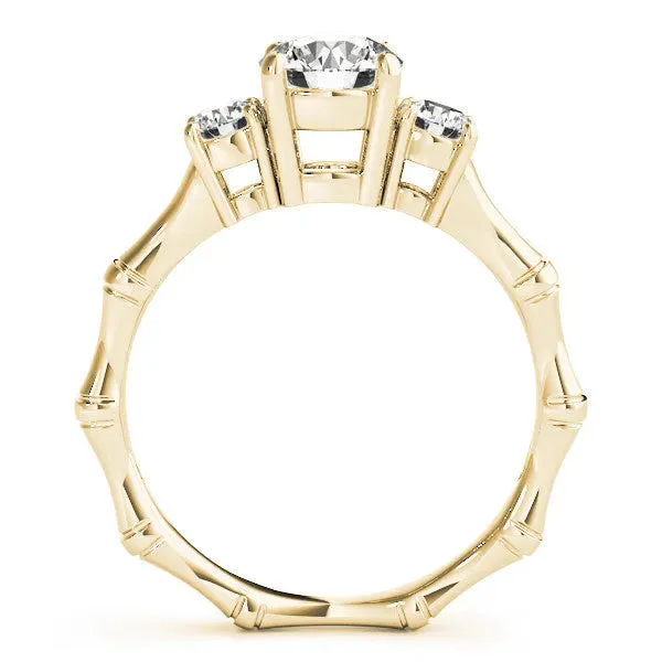 Round Cut Brilliant Three-Stone Bamboo Band with Prong Setting Yellow gold