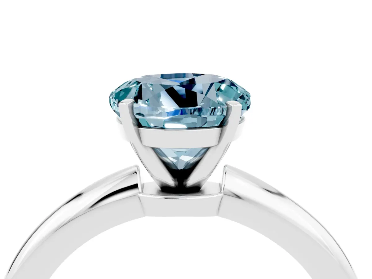 Round Cut Aquamarine Solitaire Ring with Six-Prong Setting and Classic Band Silver