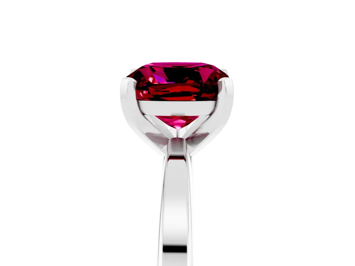 Cushion Cut Garnet Solitaire Engagement Ring with Classic Band and Four-Prong Setting Silver