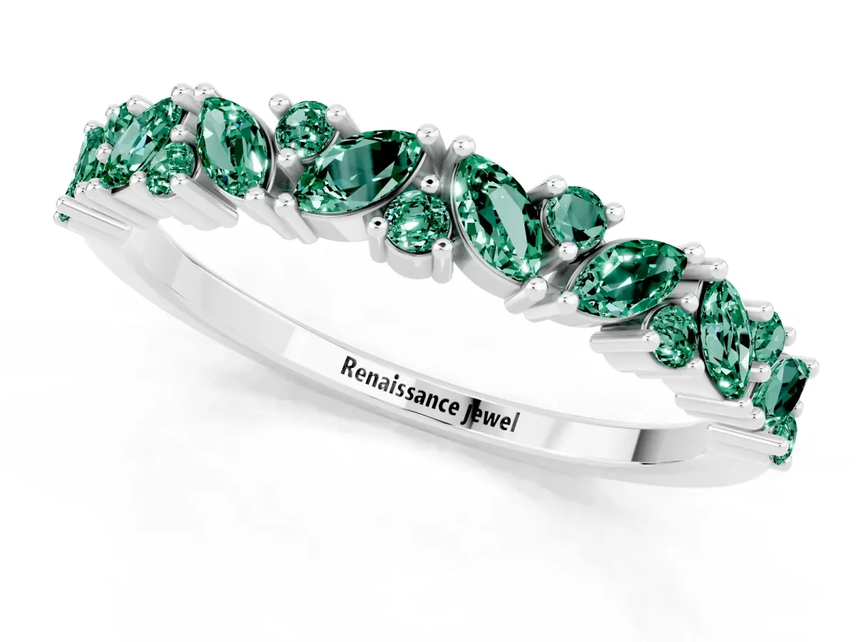 Marquise and Round Green Sapphire Vine Eternity Band with Prong Setting Silver