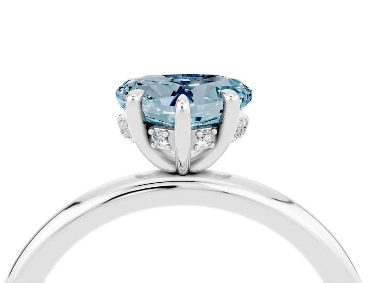 Heart Cut Aquamarine Solitaire Ring with Thin Band and Four-Prong Setting White gold