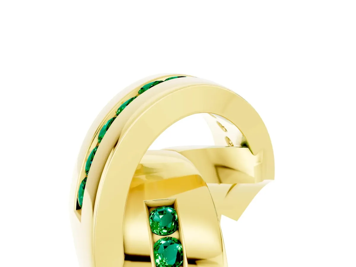 Pavé Round Emerald Crossover Band with Channel Setting Yellow gold