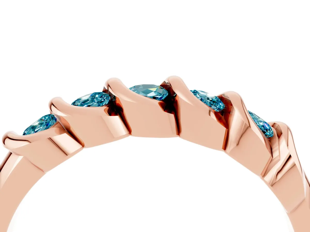 Round Blue Topaz Eternity Band with Twist Prong Setting Rose gold
