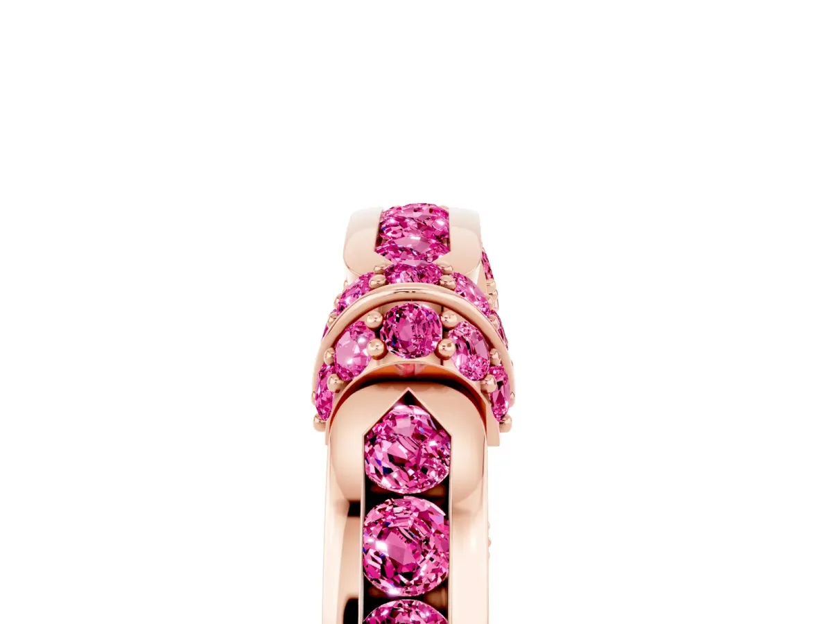 Pavé Round Pink Sapphire Link Band with Bezel Setting Rose gold