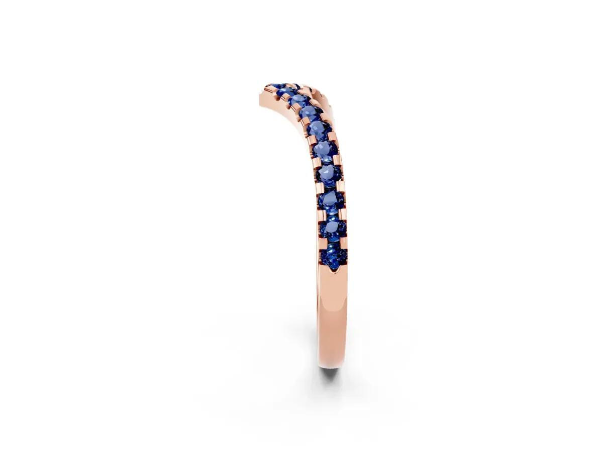 Pavé Round Blue Sapphire Chevron Band with Shared Prong Setting Rose gold