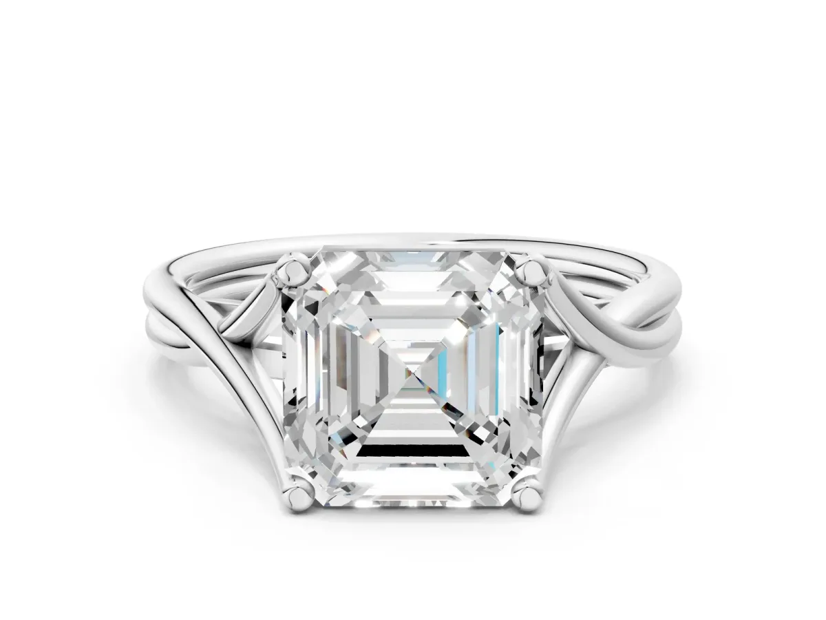 Asscher Cut Diamond Solitaire Twist Band Prong Setting Ring Platinum