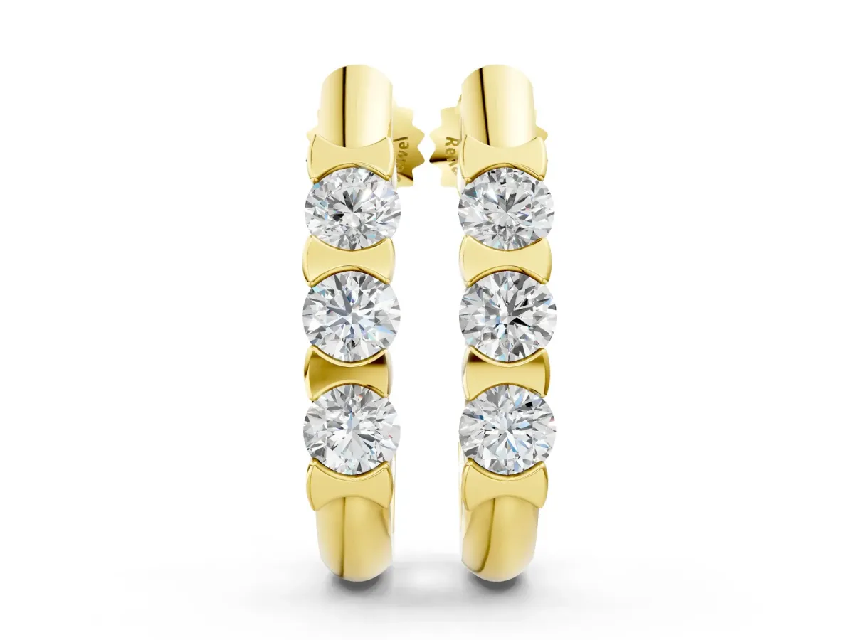 Channel Set Round Diamond Hoop Earrings with Claw Prong Setting Yellow gold