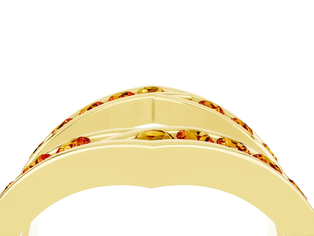 Round Citrine Channel-Set Chevron Band Yellow gold