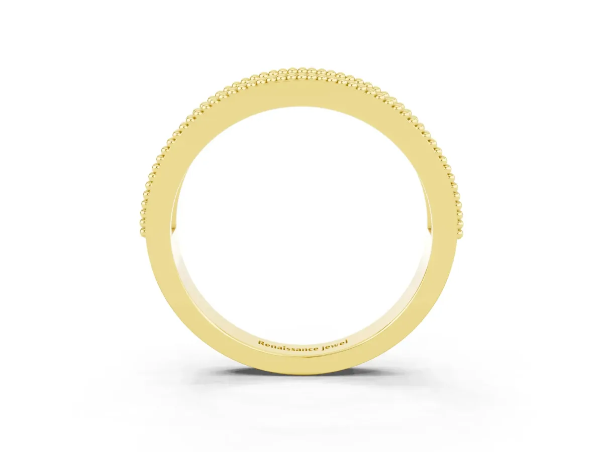 Round Emerald Twist Milgrain Band with Bezel Setting Yellow gold