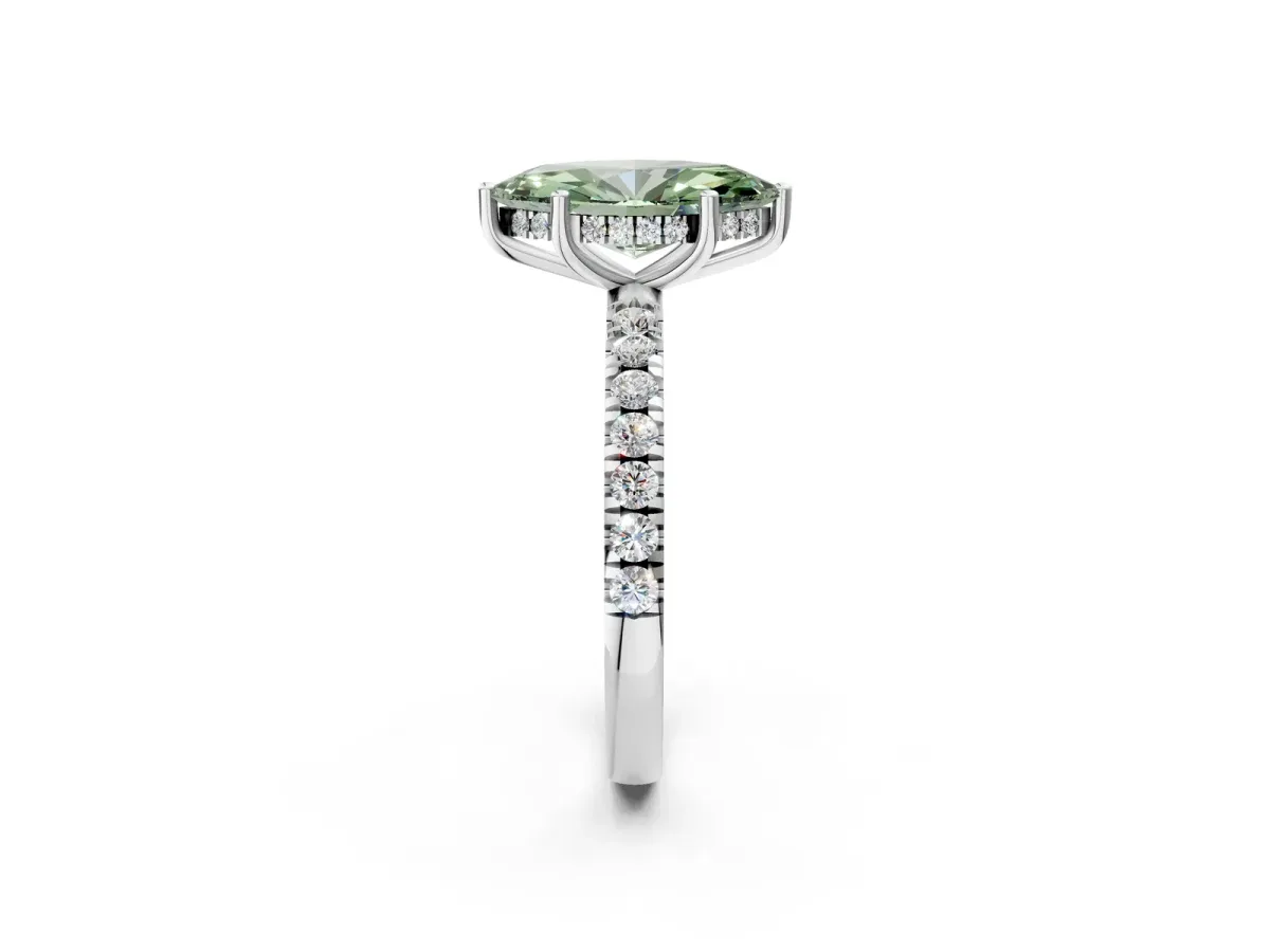 Fancy Green Marquise Cut Diamond Pave Band Solitaire Ring with Round and Prong Setting Silver