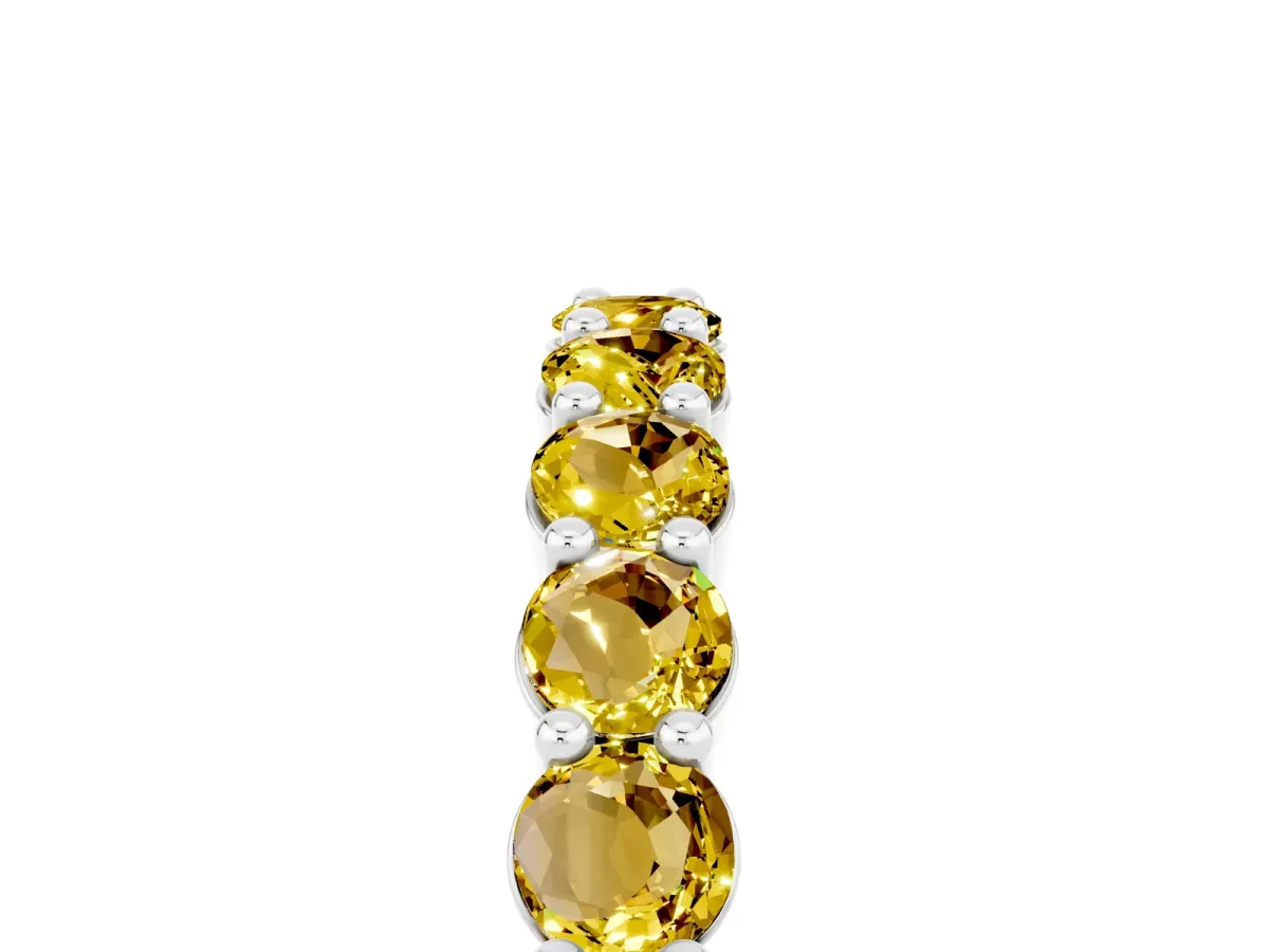 Round Yellow Sapphire Half Eternity Band with Prong Setting Platinum