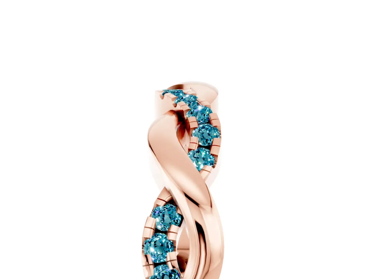 Round Blue Topaz Twist Eternity Band with Pavé Setting Rose gold