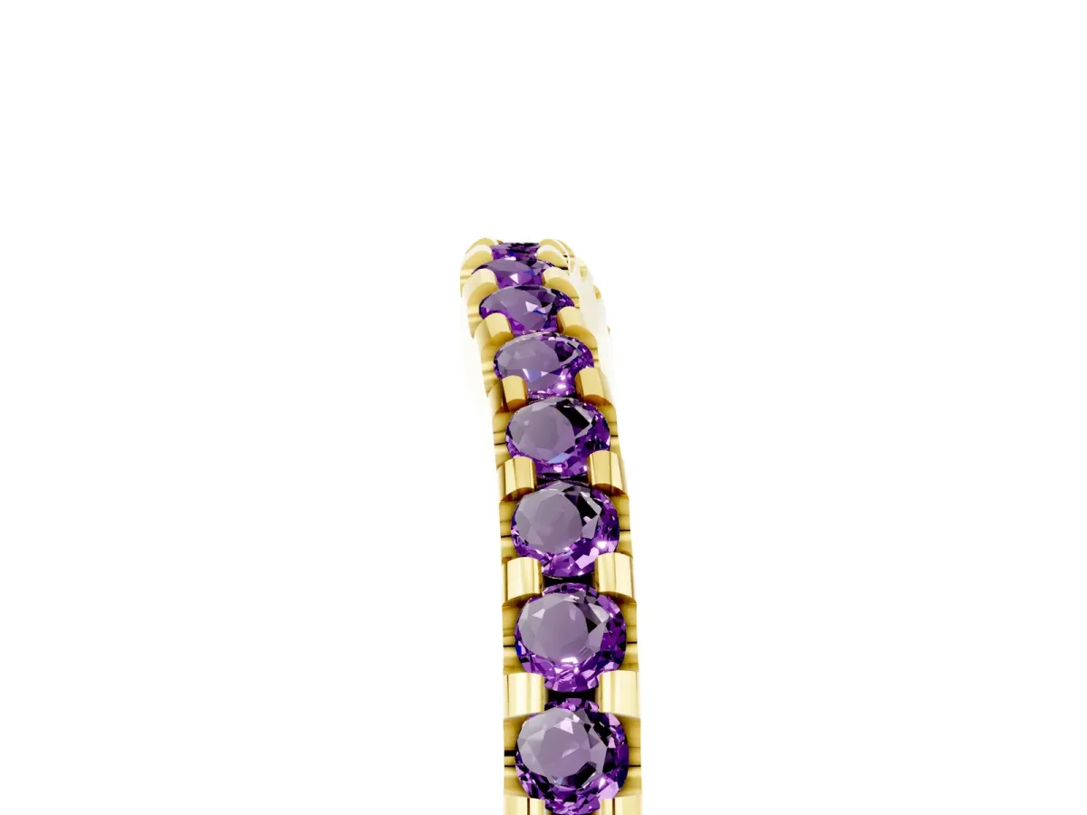 Round Amethyst Pavé Curved Wedding Band Yellow gold