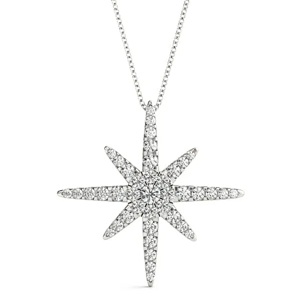 Pavé Round Diamond Starburst Pendant with Four-Prong Setting Silver