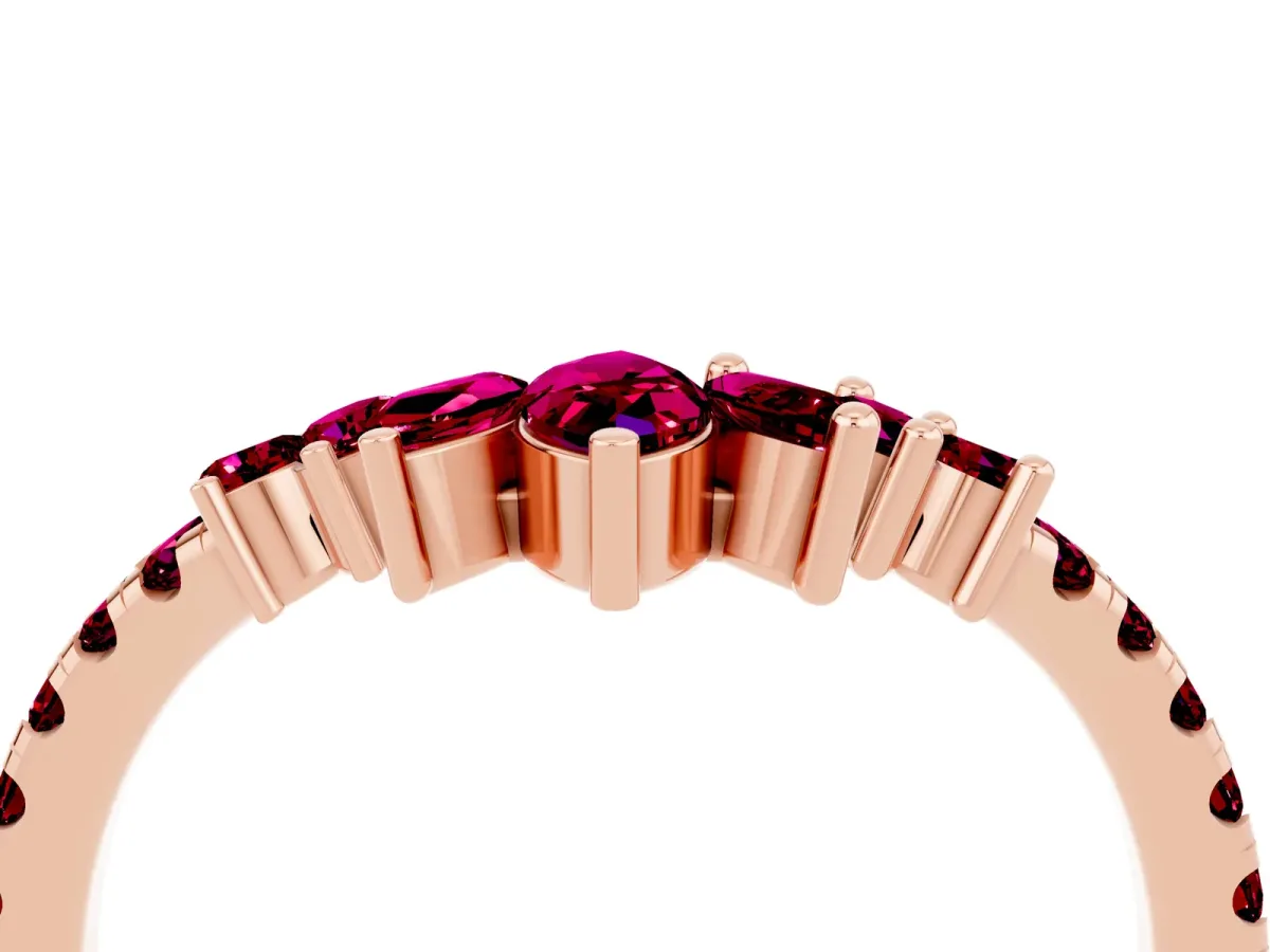 Chevron Marquise and Round Garnet Open Band with Prong Setting Rose gold