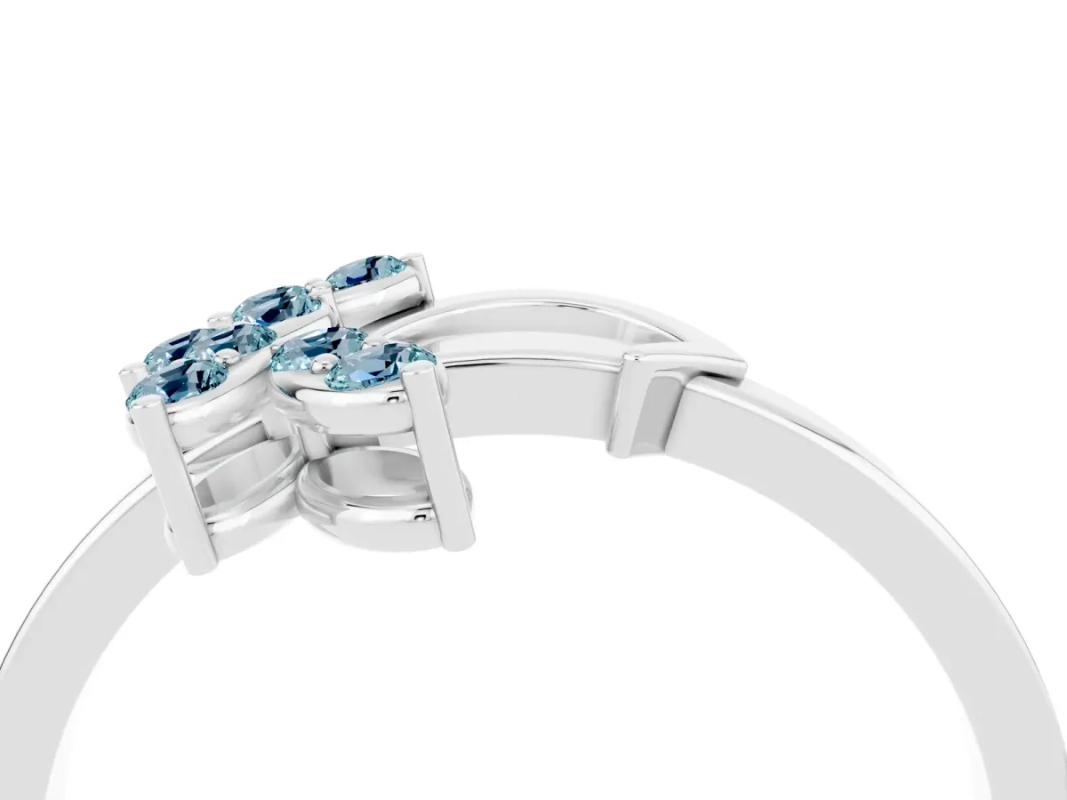 Marquise Aquamarine Cluster Bypass Ring with Prong Setting White gold