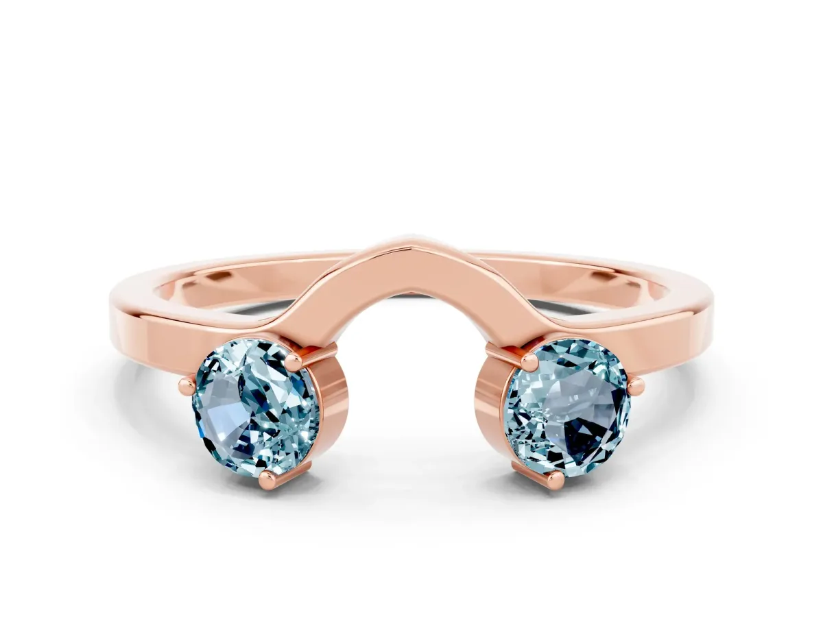 Dual Round Aquamarine Open Band Ring with Prong Setting Rose gold