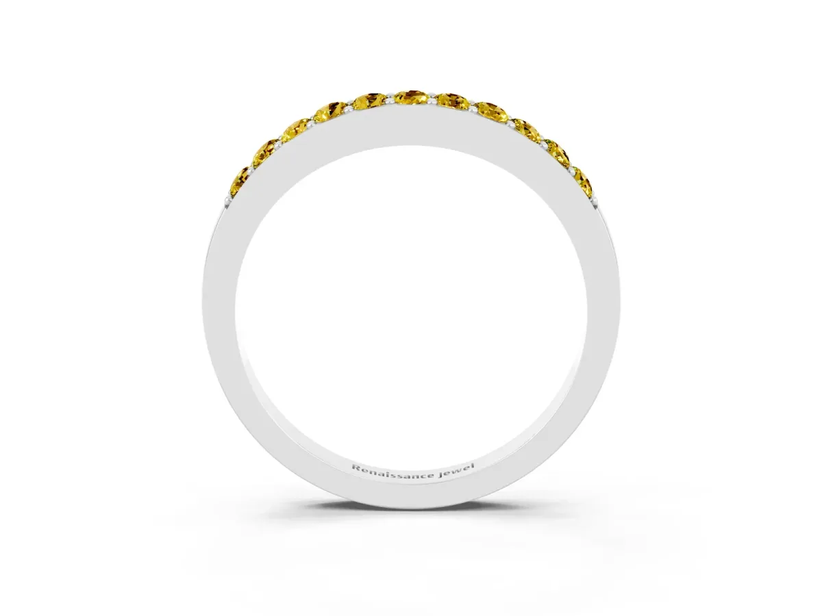 Round Yellow Sapphire Curved Wedding Band with Channel Setting Platinum