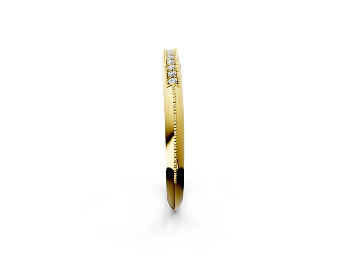 Milgrain Round Diamond Pavé Set Half Eternity Band Yellow gold