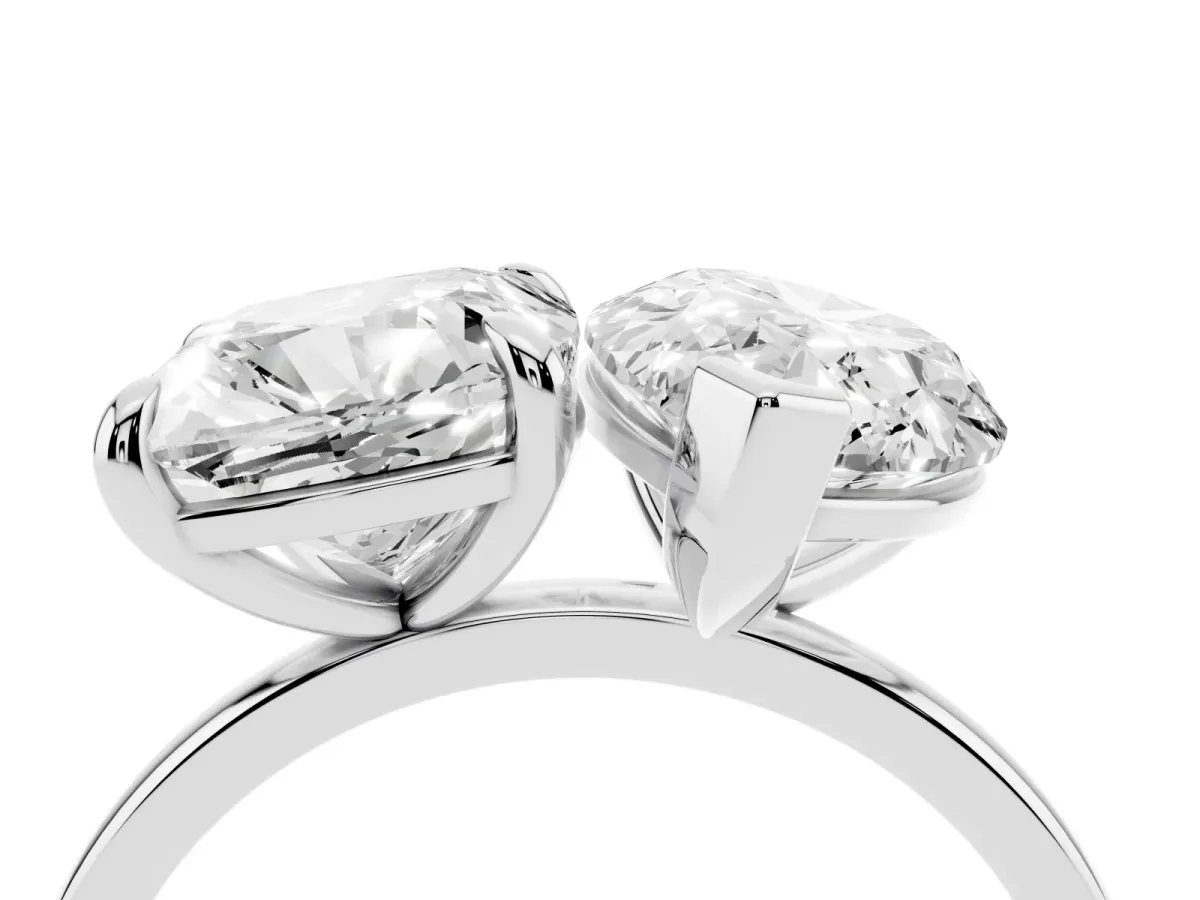 Pear and Cushion Toi Moi Ring with Prong Setting and Plain Band Silver