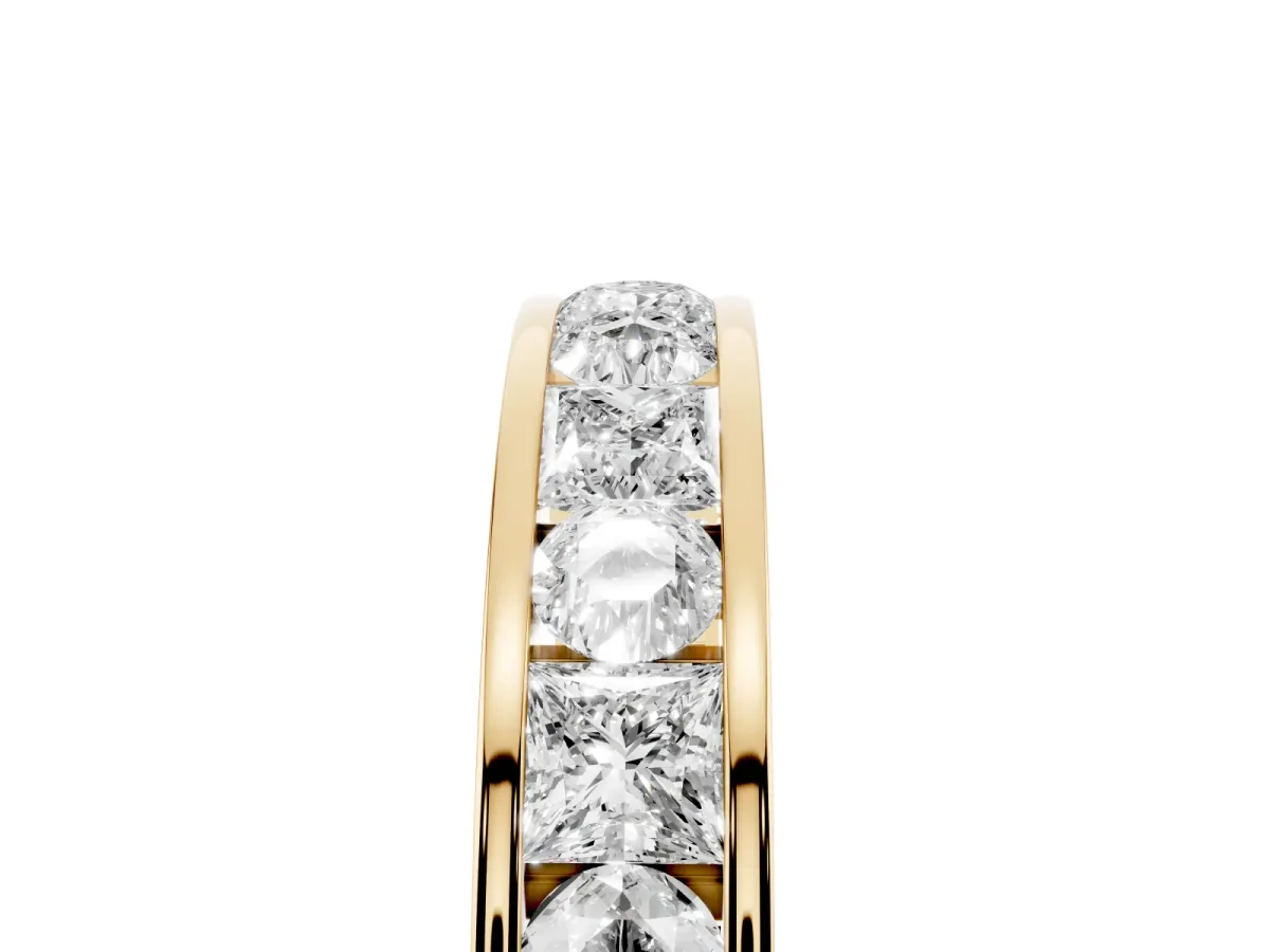 Princess Diamond Channel Set Promise Ring with Round Diamond Accents Yellow gold