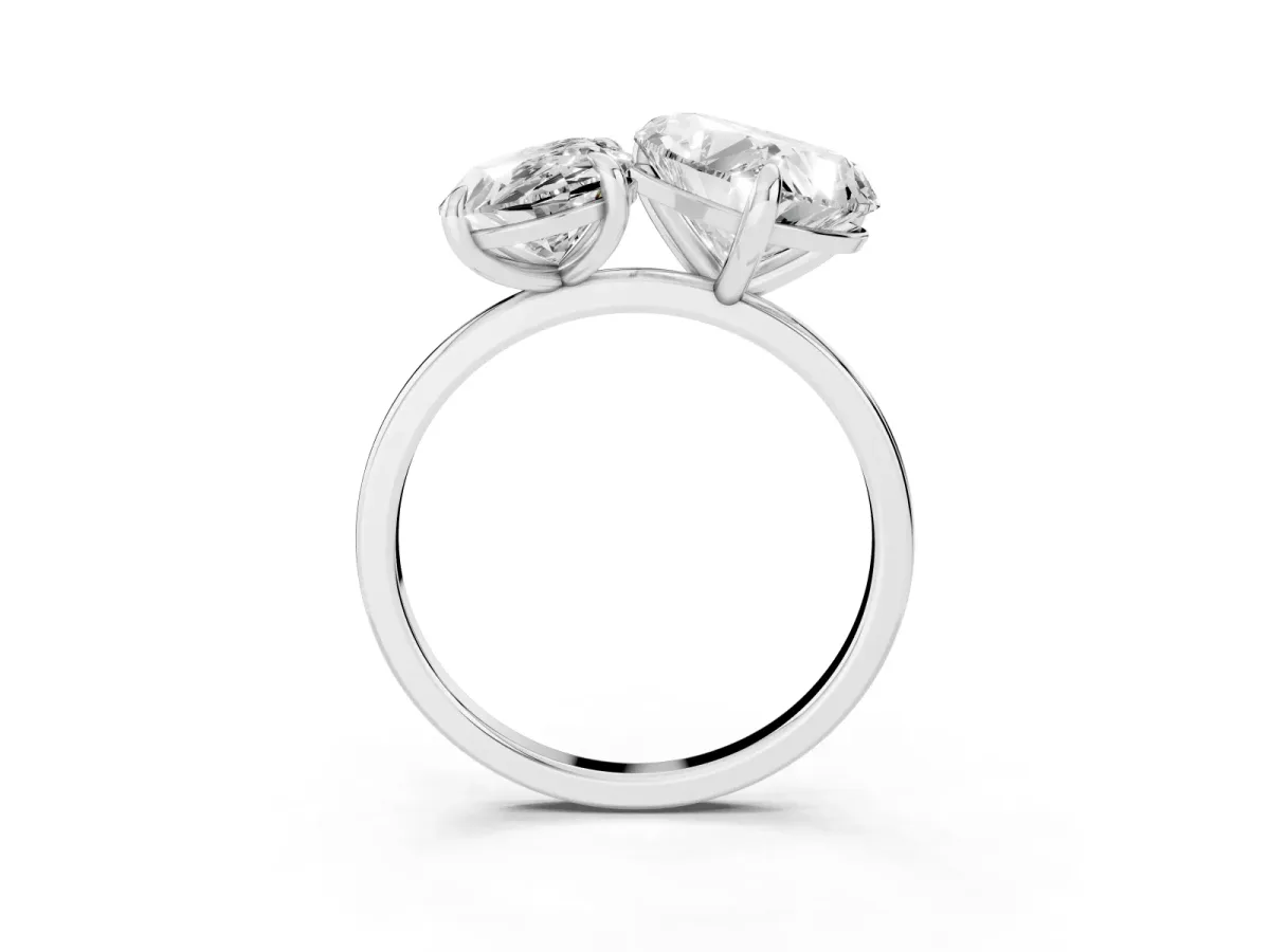 Oval and Heart Toi Moi Ring with Prong Setting and Plain Band Platinum