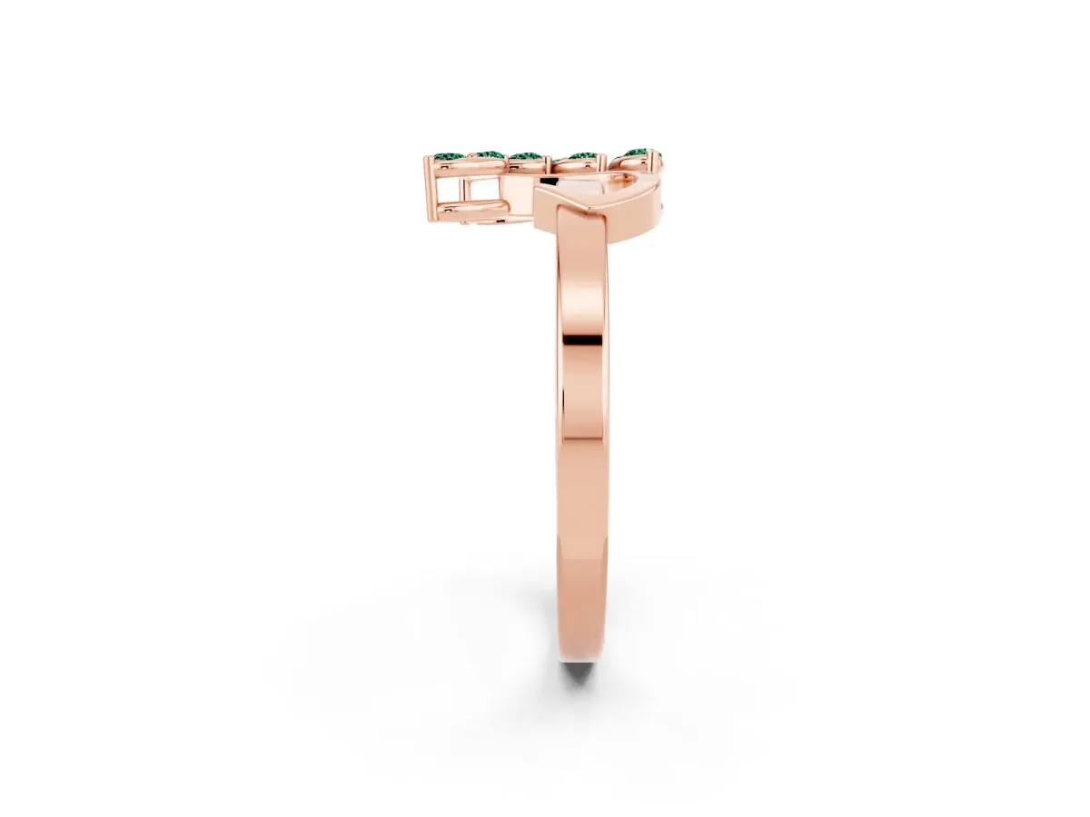 Marquise Green Sapphire Cluster Bypass Ring with Prong Setting Rose gold