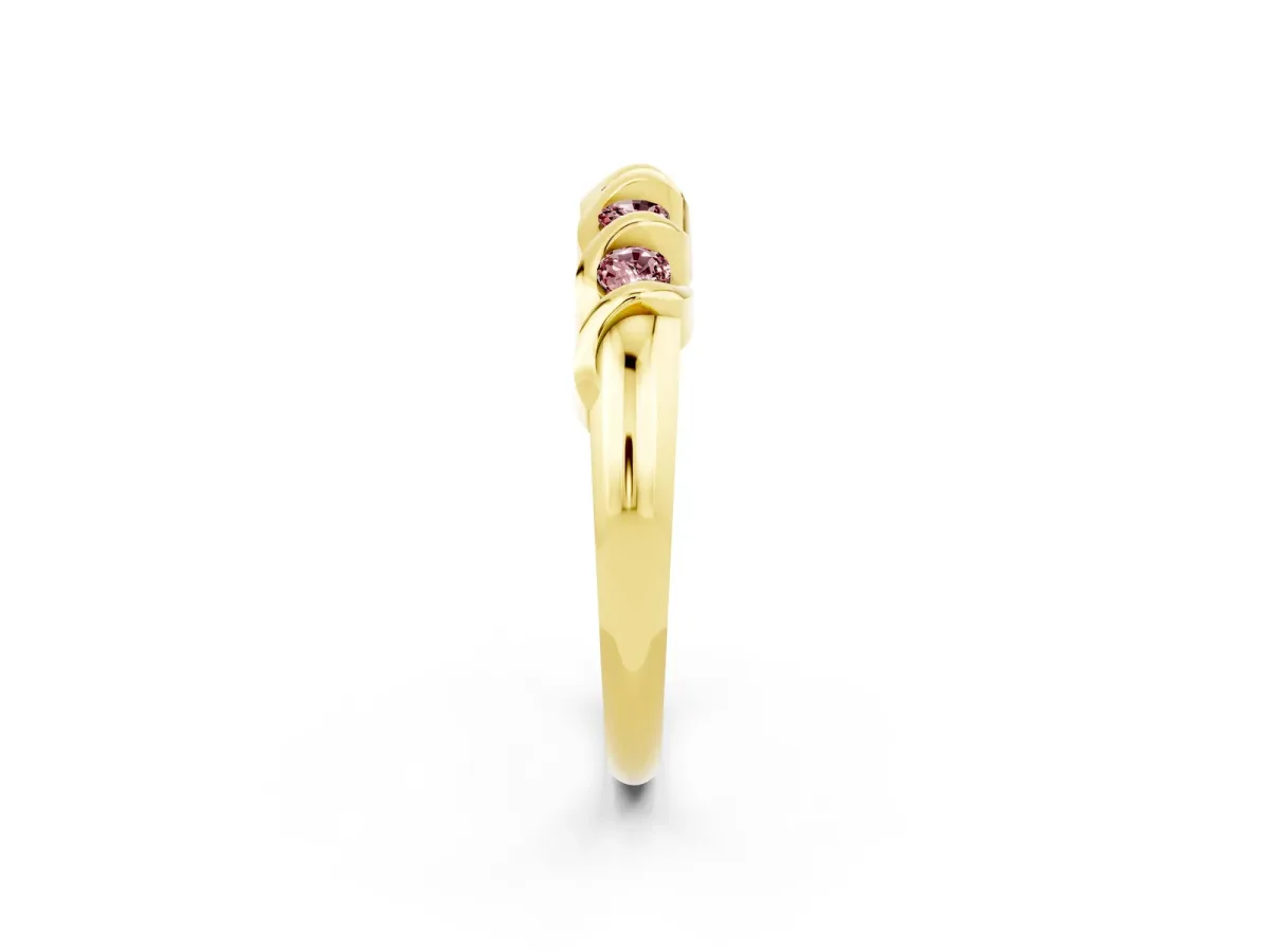 Round Morganite Eternity Band with Twist Prong Setting Yellow gold