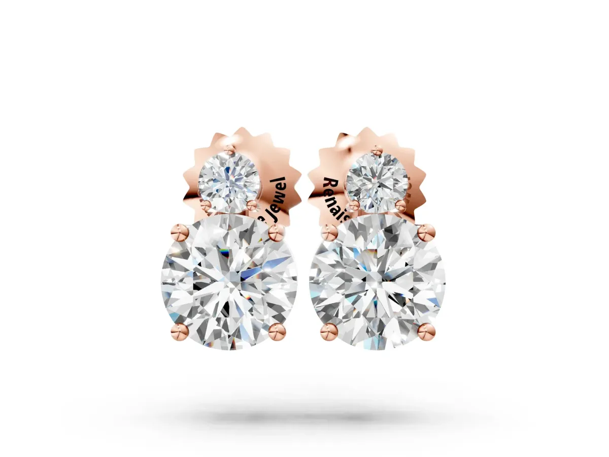 Round Diamond Basket-Set Stud Earrings with Diamond Accent Rose gold