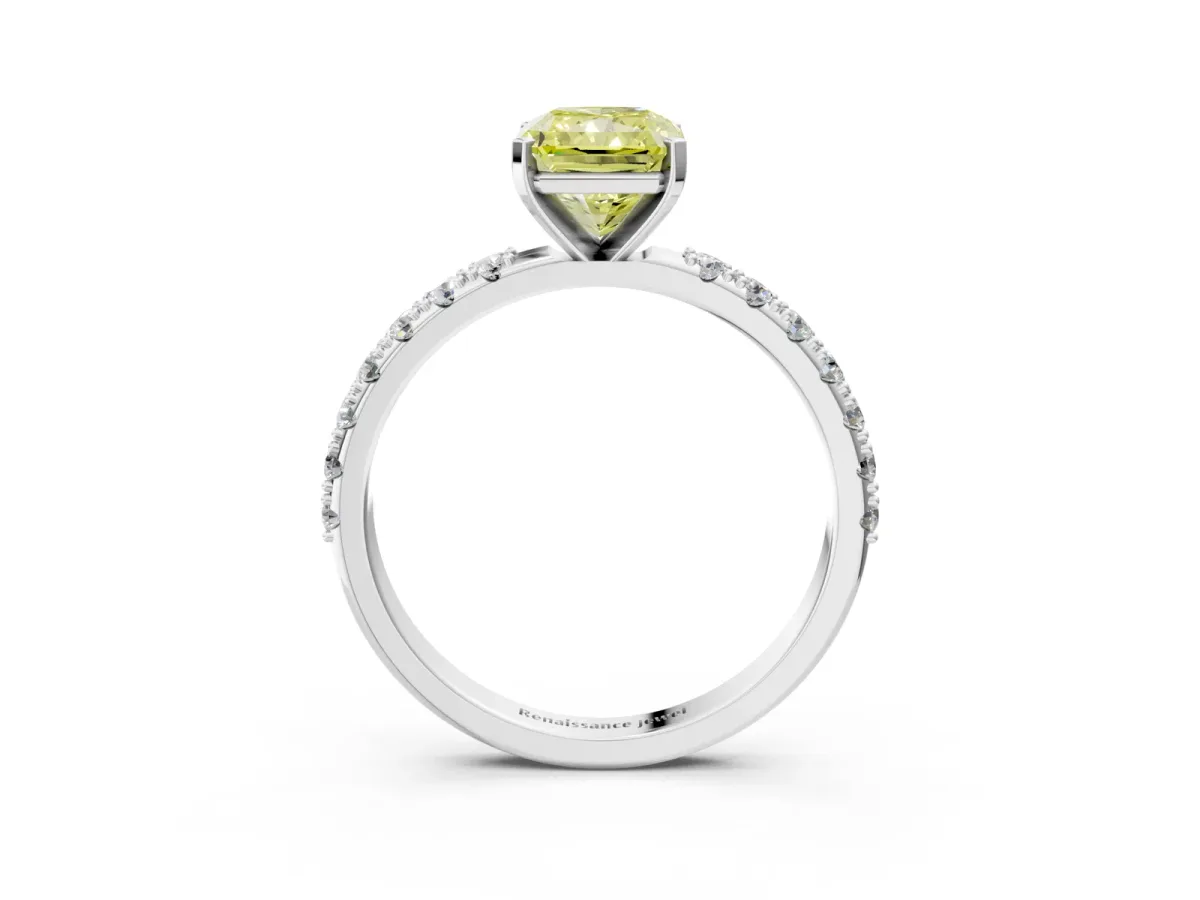 Fancy Yellow Radiant Cut Diamond Solitaire Pavé Band with Four-Prong Setting Silver