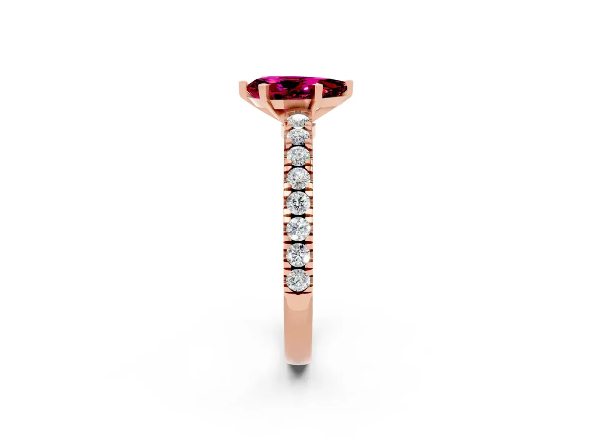 Pear Cut Solitaire Garnet with Pavé Band and Four-Prong Setting Rose gold