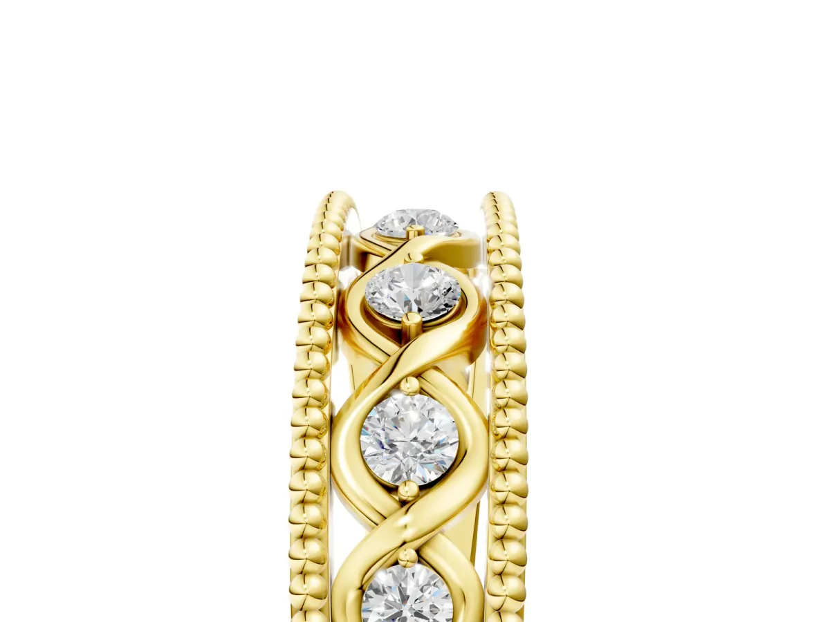 Round Diamond Twist Milgrain Band with Bezel Setting Yellow gold