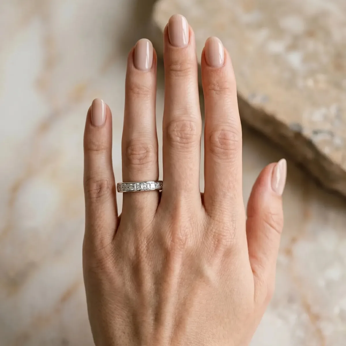 Channel Set Princess Cut Diamond Eternity Band Silver